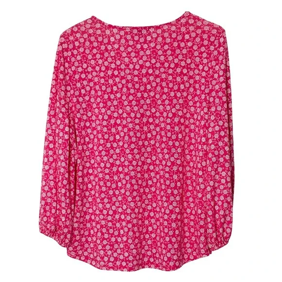 Adrianna Papell Blouse Women L Pink Excellent Floral V-Neck Balloon Sleeve Long - Picture 3 of 10